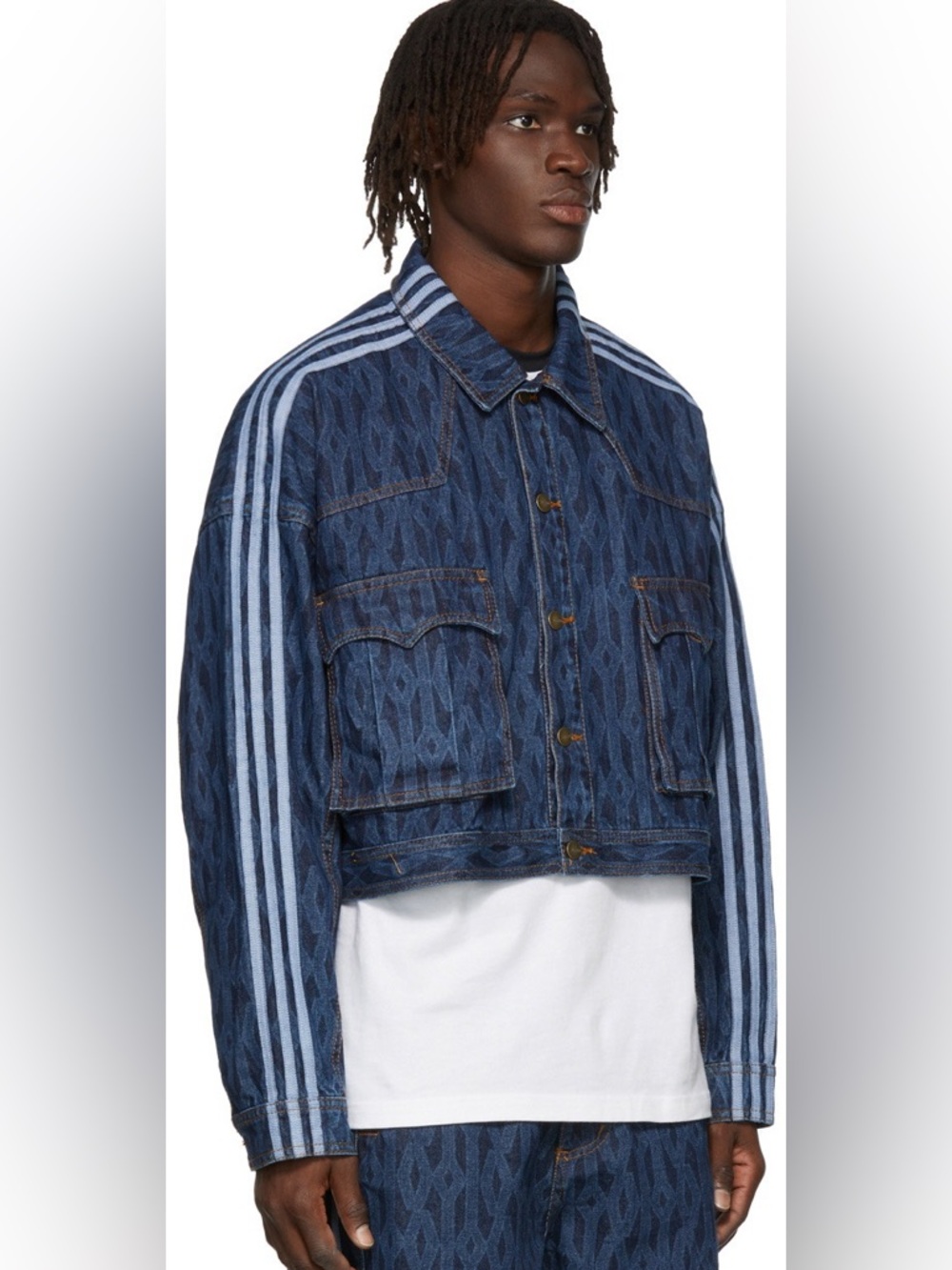 Adidas X IVY PARK Denim Jacket with Light Blue Striped Sleeves - Picture 3 of 6